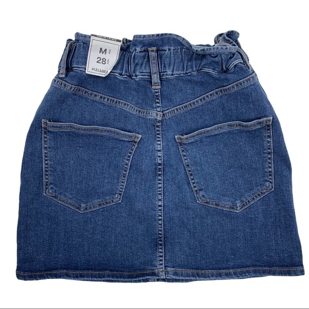 Pull & Bear | NWT | Small | Denim Blue Jeans Wide Elastic Waist Miniskirt - Picture 2 of 7